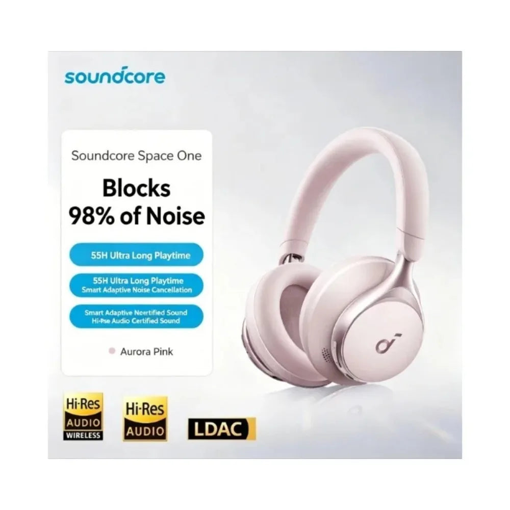 Anker Soundcore Space One A3035 Over Ear Headphones Bluetooth5.3 ANC LDAC Hi-Res 55H Playtime Fast Charge Foldable Headset