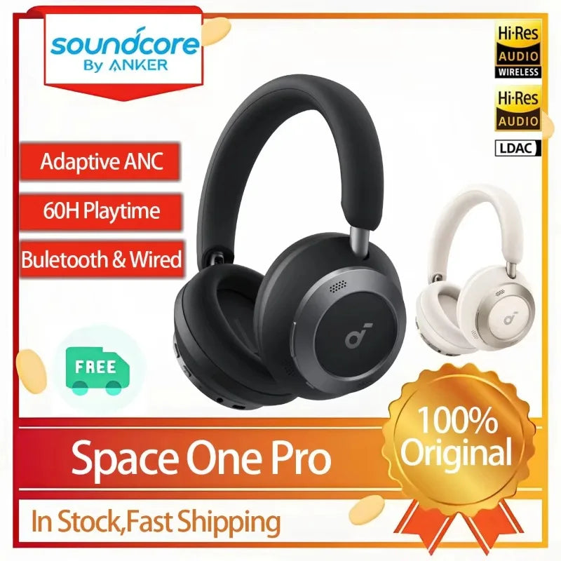 Anker Soundcore New Space One Pro Head Mounted Wireless Noise Cancelling Bluetooth Earphones High Resolution Gaming Headphones