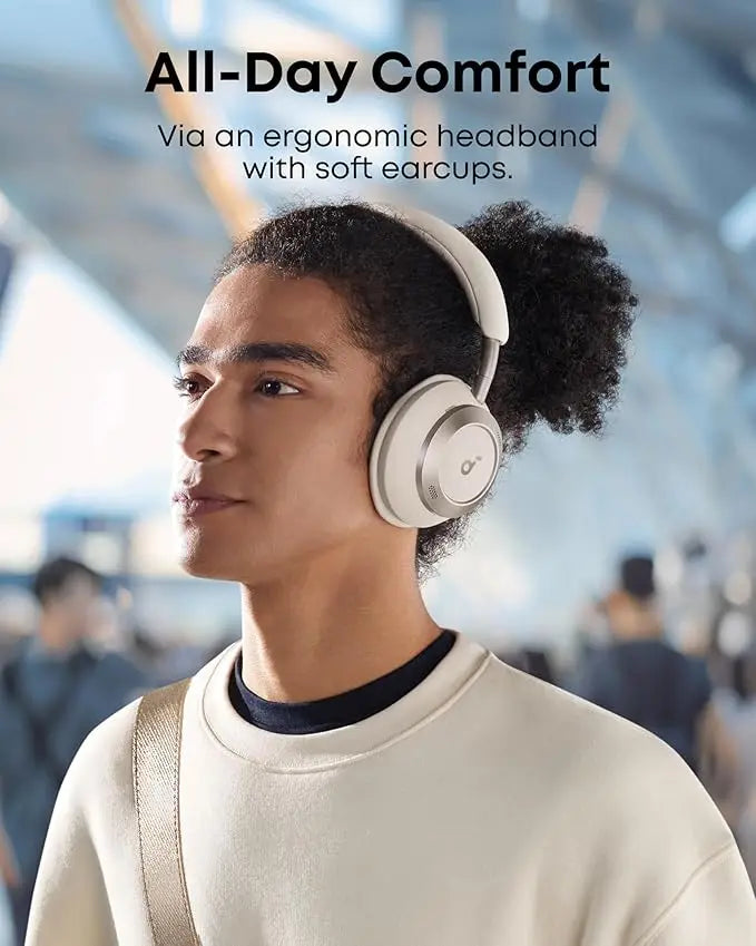 Soundcore Space One Pro by Anker, Adaptive Active Noise Cancelling Headphones Driven by 6 Mics, Super Foldable Design, 60H Lossless Audio, Ultra-Fast Charging, Hi-Res Wireless Audio(Renewed)