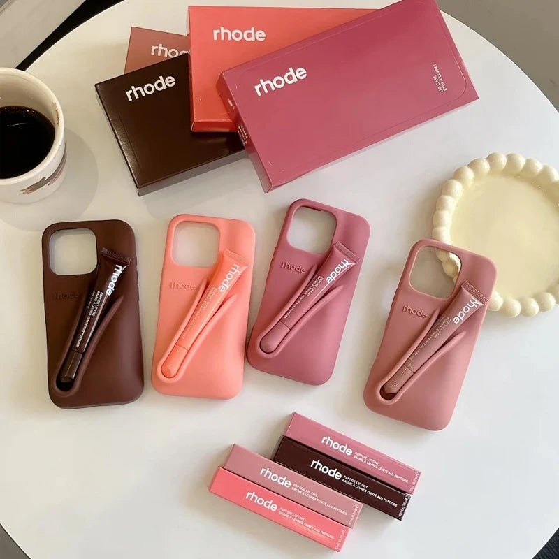 Phone Case for iPhone 17 Air 11 12 13 14 15 17 16 Pro Max Plus Lipstick Holder Lip Gloss Silicone Soft Cover With Box